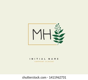 M H MH Beauty vector initial logo, handwriting logo of initial wedding, fashion, jewerly, heraldic, boutique, floral and botanical with creative template for any company or business.