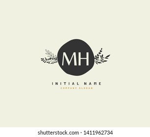 M H MH Beauty vector initial logo, handwriting logo of initial wedding, fashion, jewerly, heraldic, boutique, floral and botanical with creative template for any company or business.