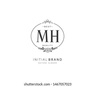 M H MH Beauty vector initial logo, handwriting logo of initial signature, wedding, fashion, jewerly, boutique, floral and botanical with creative template for any company or business.