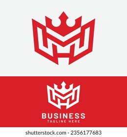 M H MH HM Letter Monogram Initial with Crown Logo Design Template. Suitable for General Sports Fitness Finance Construction Company Business Corporate Shop Apparel in Simple Modern Style Logo Design.