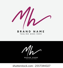 M, H, MH Initial letter logo. Alphabet MH Handwritten Signature logo