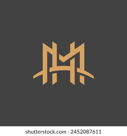 M H MH Letter with a Bridge Form and Building Logo Vector Design