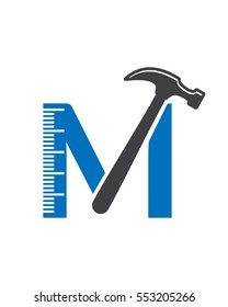 M Hammer And Ruler, Builder Logo, Constructions Logo