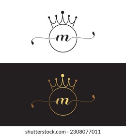 M letra inicial manuscrita diseño del logotipo de la corona moderna