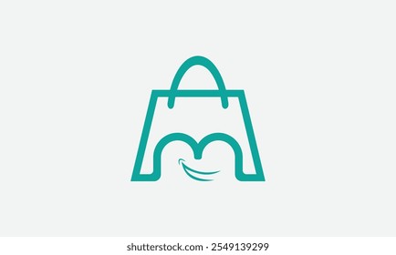M Happy Store Logo. M Shopping Bag and Smile with Minimalist Style Letter M. Happy Shop Logo, Icon, Symbol, Vector, Design Inspiration 