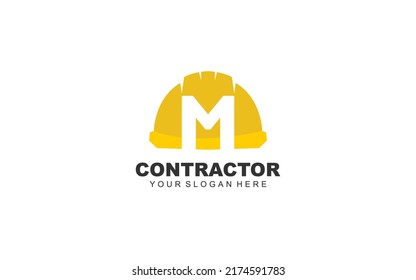 M Hard Hat Logo Design Inspiration. Vector Letter Template Design For Brand