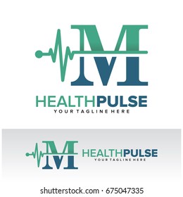 M Health Pulse Letter Logo Template Design Vector, Emblem, Design Concept, Creative Symbol, Icon