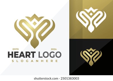Ilustración del icono del Vector del logotipo de lujo del corazón de M