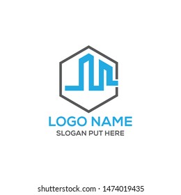 M Hexagon  city logo vector design template