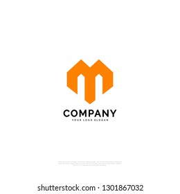 M HEXAGON Technology - Logo template real estate, apartment, condo, house, rental, business. brand, branding, logotype, company, corporate, identity. Clean, modern and elegant style design - Vector