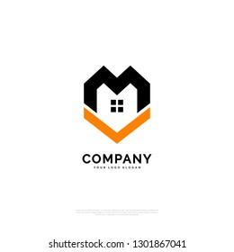 M HEXAGON Technology - Logo template real estate, apartment, condo, house, rental, business. brand, branding, logotype, company, corporate, identity. Clean, modern and elegant style design - Vector