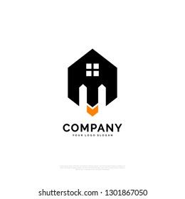 M HEXAGON Technology - Logo template real estate, apartment, condo, house, rental, business. brand, branding, logotype, company, corporate, identity. Clean, modern and elegant style design - Vector