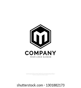 M HEXAGON Technology - Logo template real estate, apartment, condo, house, rental, business. brand, branding, logotype, company, corporate, identity. Clean, modern and elegant style design - Vector