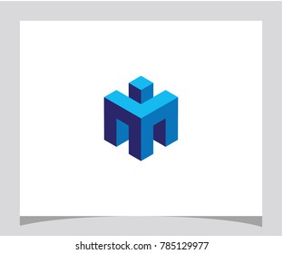 M initial abstract hexagon cube icon letter logo vector eps 10