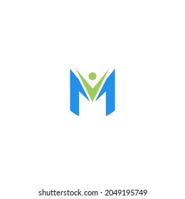 M initial alphabet letter logo with swoosh man, green blue