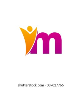 M initial alphabet letter logo with swoosh man, orange purple