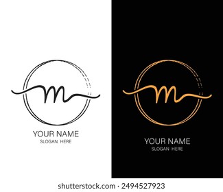 M initial handwriting logo design template