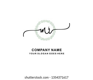 M I Initial Handwriting Logo Template