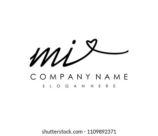 M I Initial handwriting logo vector