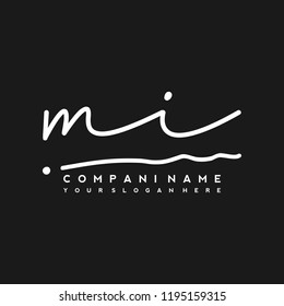M I Initial handwriting logo vector