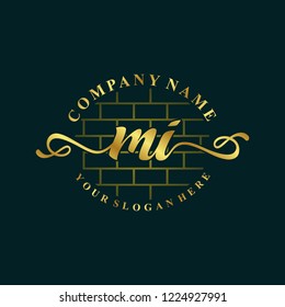 M I Initial handwriting logo vector. Hand lettering for designs.