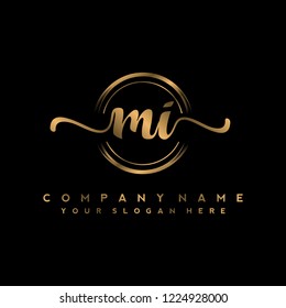 M I Initial handwriting logo vector