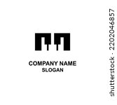 M initial letter, alphabetical logo on musical istrument shape.