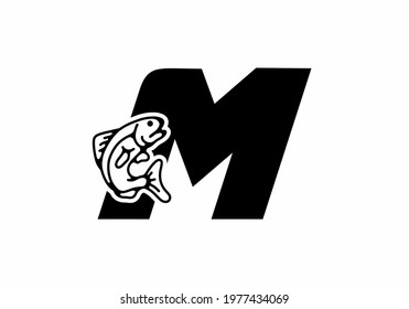 M initial letter with fish design