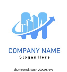 M Initial Letter Graph Upward Grow Up Logo Idea for Finance, Accountant, Management, Trading, Economy Business Company Brand Logo