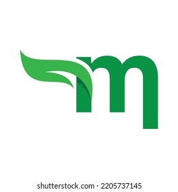 M Letra inicial con plantilla de vector de logotipo de hoja verde