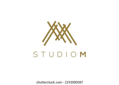 M initial letter line stripe logo design art abstract illustration