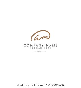 A M am initial letter logo design. Handwriting letter am logo design template. 