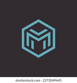 M Letra inicial Símbolo de logotipo Icono de marca Diseño minimo simple elegante moderno hexagonal hexagonal geométrico