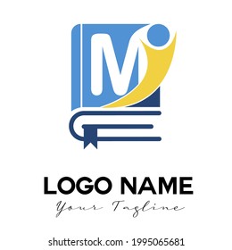 M initial Letter Modern Simple Education, Library, Bookstore, Bookshop, Literature Logo template. E learning startup mobile application Logo Identity