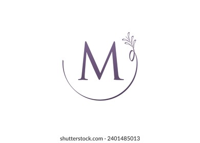 M initial logo design with flower plant beauty fashion skin care icon symbol.