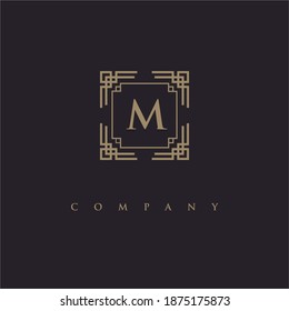 M Initial Logo Design With Frame
