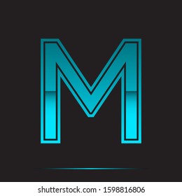 M Initial Logo Icon, Light Cyan Gradient Folded Simple Premium Modern, Vector Black Isolated Design.