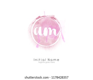 A M Initial logo template with watercolor background