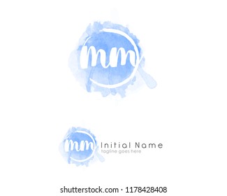 M M Initial logo template with watercolor background