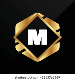 M Initial luxury gold Letter Type Logo Sign Symbol Icon Simple Elegance