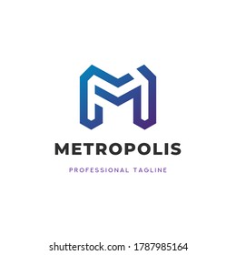 M Initial Metropolis Logo Designs Concept Vector