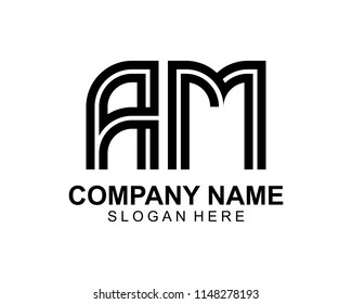 A M Initial outline logo template vector