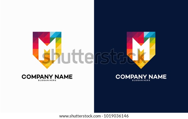 M Initial Shield Logo Designs Colorful Stock Vector (Royalty Free