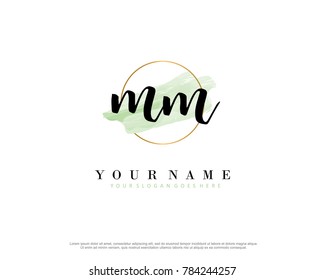 M M Initial water color logo template vector