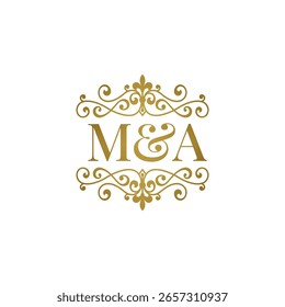 M and A initials logo ornament gold. Perfect for wedding or business partner symbol