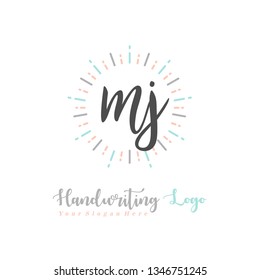 M J Initial handwriting logo vector