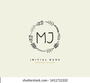 M J MJ Beauty vector initial logo, handwriting logo of initial wedding, fashion, jewerly, heraldic, boutique, floral and botanical with creative template for any company or business.