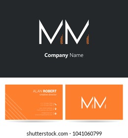 M & M joint logo stroke letter design with business card template