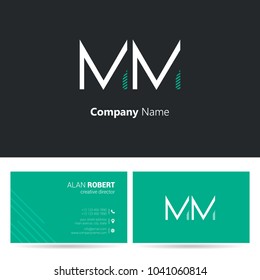 M & M joint logo stroke letter design with business card template