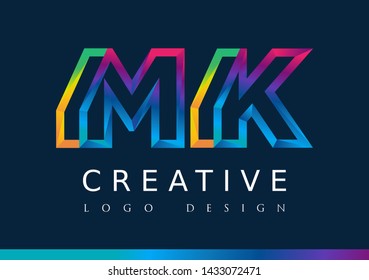 M K  Logo. MK Letter Design Vector with Magenta blue and green yellow color